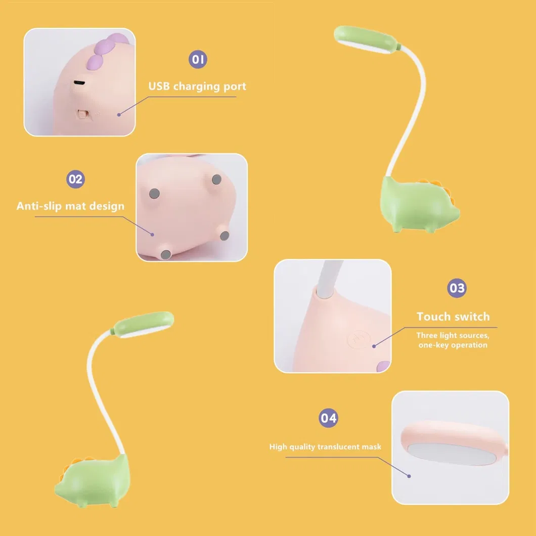 Adorable Dinosaur Desk Lamp with USB Charging Feature