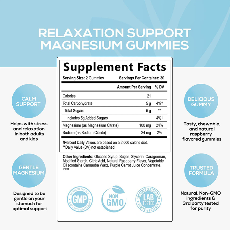 OEM/ODM Vegan Gluten Free Dietary Supplement Organic Support Muscle Relaxation Magnesium Citrate Gummies