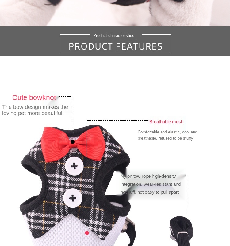 Pet Leash Dog Chest Strap Pet Vest Evening Dress Butterfly Bow Tie Chest Strap Pet Leash