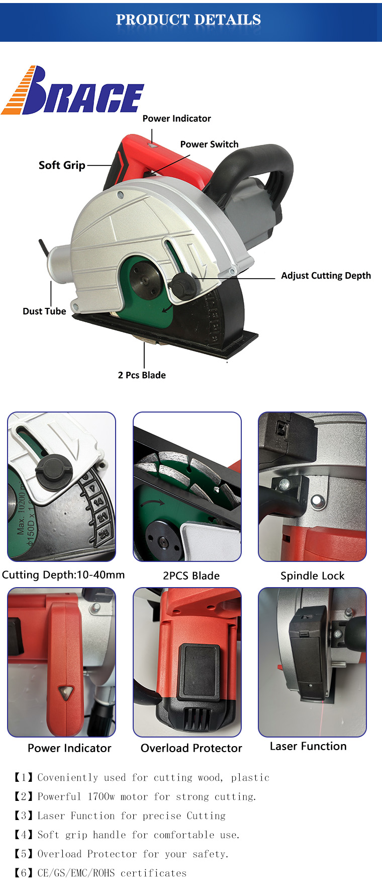 Wall Chaser Specifications