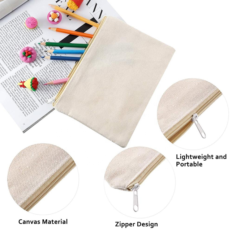 Eco Friendly Organic cotton Zipper Blank Make up Packaging Pouch Natural Recycled Canvas Cosmetic Bag