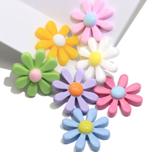 Multi Color Fancy Daisy Flower Shaped Resin Cabochon Flat Back Beads Girls Clothes Hair Accessories Charms