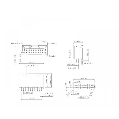 2.00mm Pitch 180 ° Konektör Serisi AW2021V-NP-X