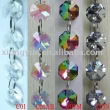 Glass octagon beads chains strands with connector rings for chandelier