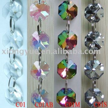 Glass octagon beads chains strands with connector rings for chandelier