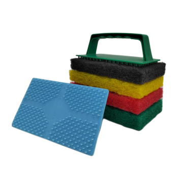 Scouring Pad Brush with Plastic Reusable Handle