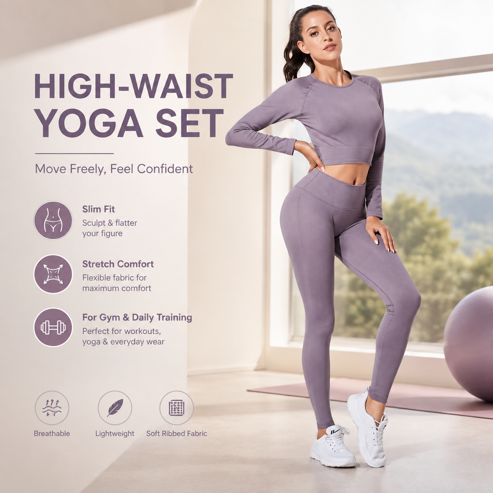 Бесшовный женский длинный комплект для йоги из 2 предметов Seamless Women 2 Piece Long Yoga Set