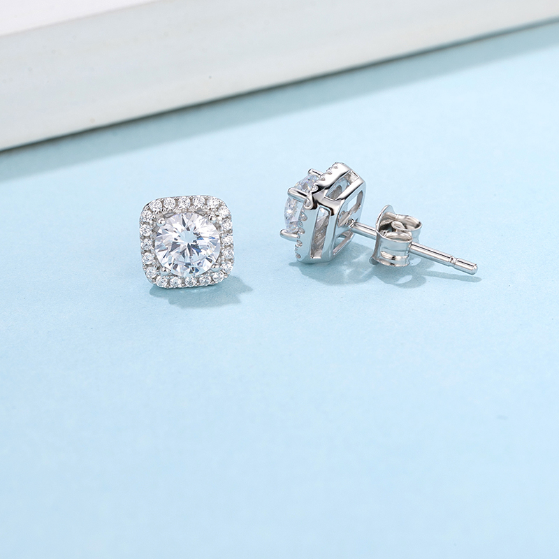 Baroque Style Luxury  925 Sterling Silver Moissanite Women Engagement Square Prongs Multiple Diamond Wedding Party Stud Earrings
