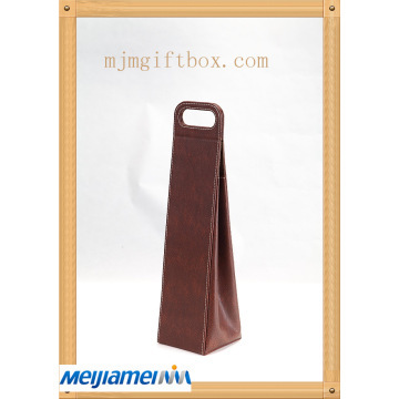Brown top grade customizable Pu leather wine bag,gife bag