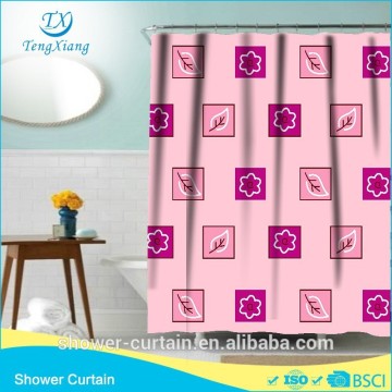 Polyester Fabric Roes Flower And leaf Shower Curtain