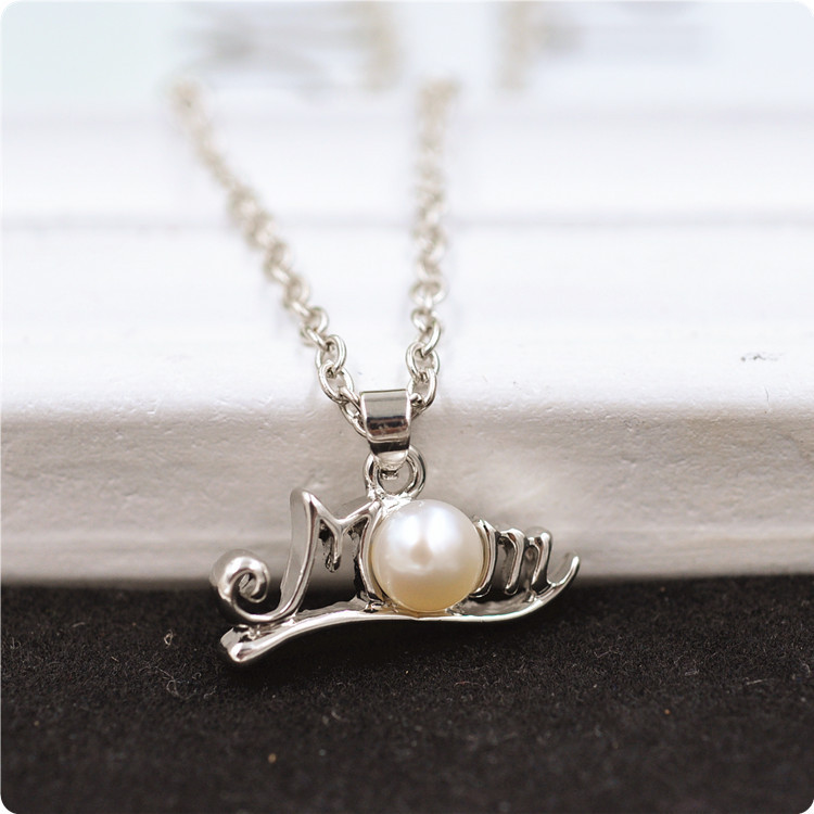 Amazon hot mother day gift ideas mom pendant necklace pearl silver mama necklaces for women