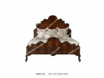 Antique solid wooden beds / luxury leather bed king size headboard