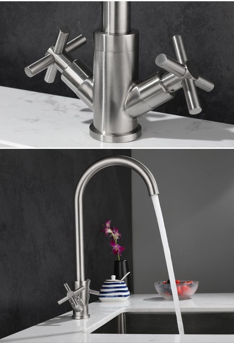 YL90011 High quality chrome mixer tap faucet, double handle kitchen mixer, 304 stainless steel kitchen faucet