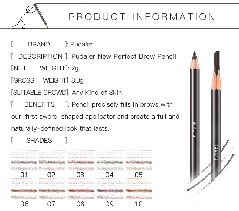 Private Label Hot Sale Pudaier Natural Eyebrow Pencil Waterproof Eyebrow