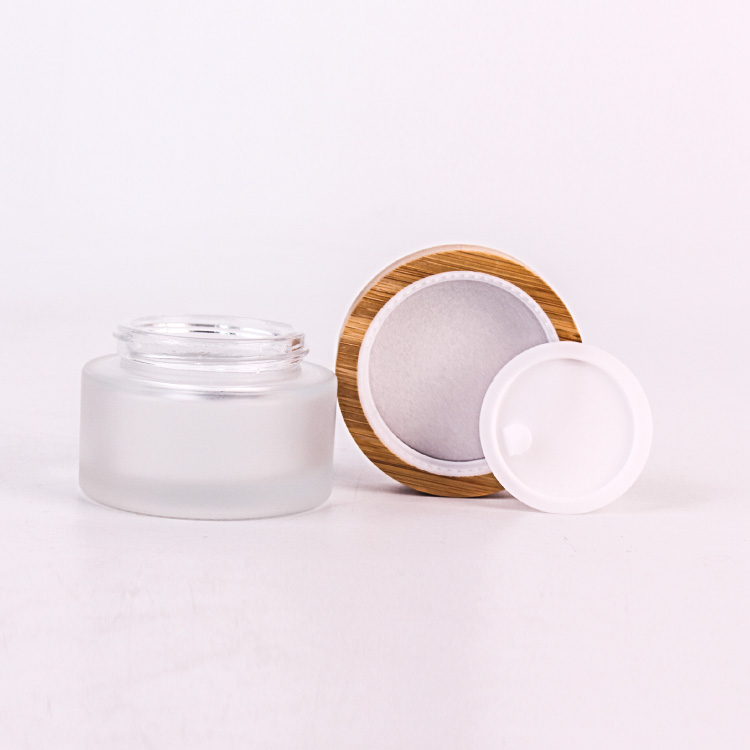 60g frosted empty glass jar cosmetic cream with bamboo lid