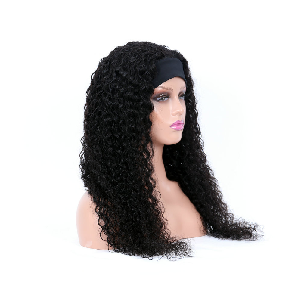 Kinky Curly Bundles with Headband Half Wig, human hair Wigs With Headband Attached