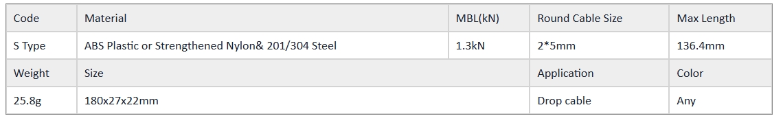 s-típusú leejtő kábelbilincs specifikációja specification of s- type drop cable clamp
