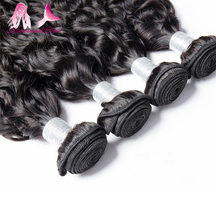 Machine Double Weft Water Wave Hair Extension Bundles, Bulk Brazilian Virgin Hair 8-30 Inches Hair Bundles