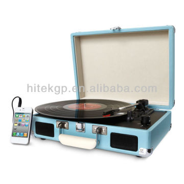 portable suitcase turntable player with ipod/iphone connector