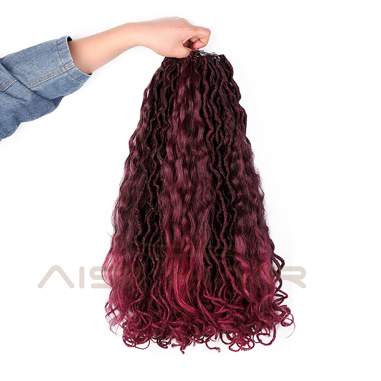 Aisi Hair Goddess Faux Locs Crochet Braids Hair Wine Red Faux Locks Synthetic Braids Hairpieces Extensions For Black Women