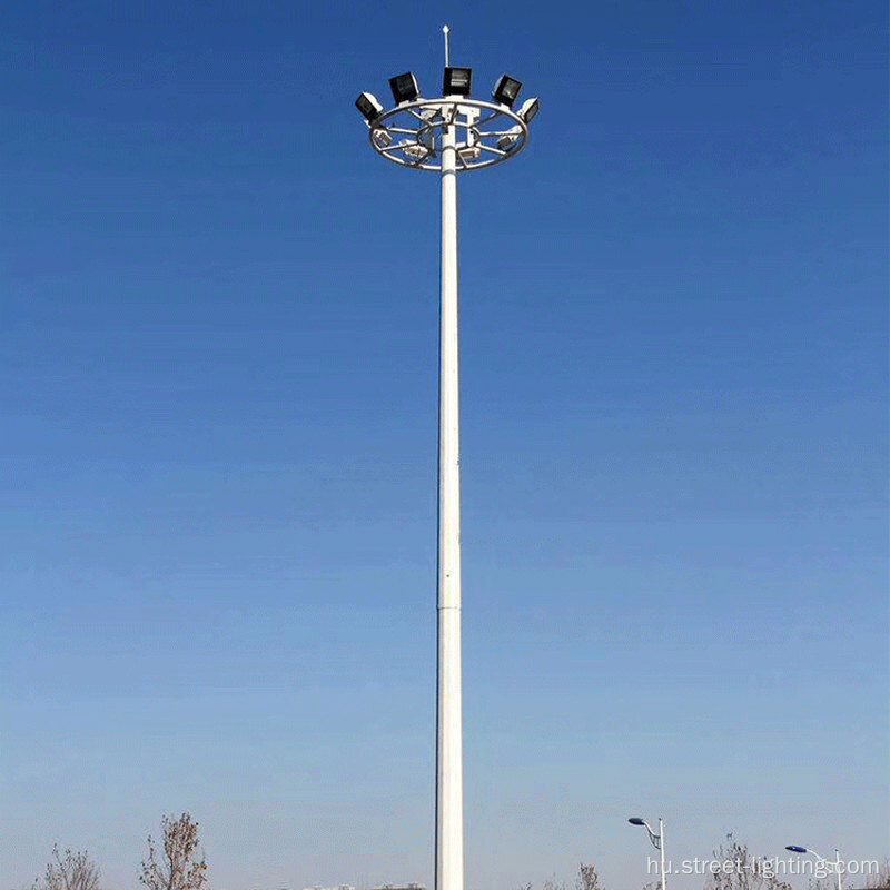 Poligonális típusú, 25 méter magas árbocos világítóoszlop