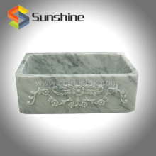 White Carrara Marble Kitchen Sink Single Bowl Stone Carving Farm Sink