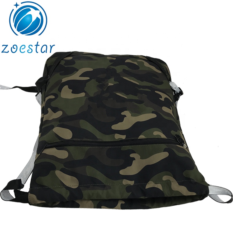 Camouflage 600D Polyester Drawstring Backpack with Pocket Sport Gym Shopping Daily String Bag