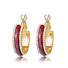 Large red resin hoop earring gold plated hoop earring with CZ diamond