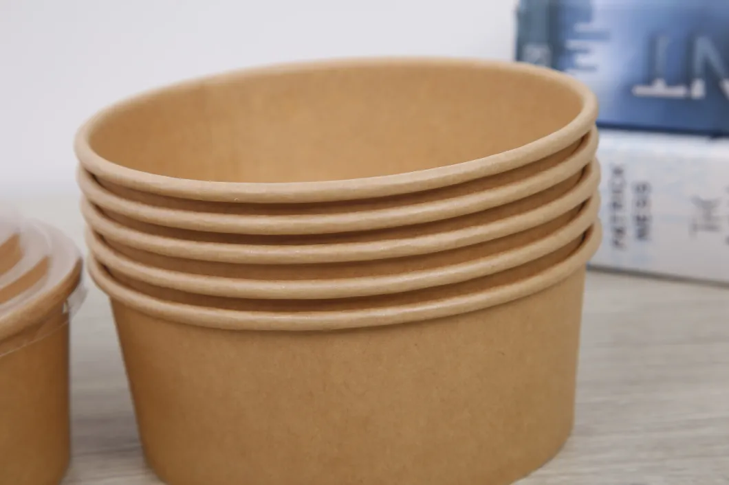 Kraft Paper Salad Bowl with Plastic Lid