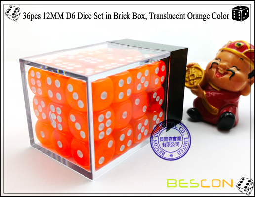 36pcs 12MM D6 Würfel Set in Brick Box, Translucent Orange Color-3 36pcs 12MM D6 Dice Set in Brick Box, Translucent Orange Color-3
