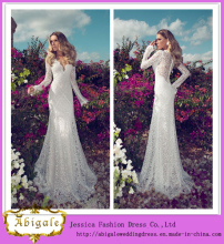 2014 Latest Fashion Sexy White Sheath V Neck Button Back Long Sleeves Full Lace Julie Vino Wedding Dresses Without Train
