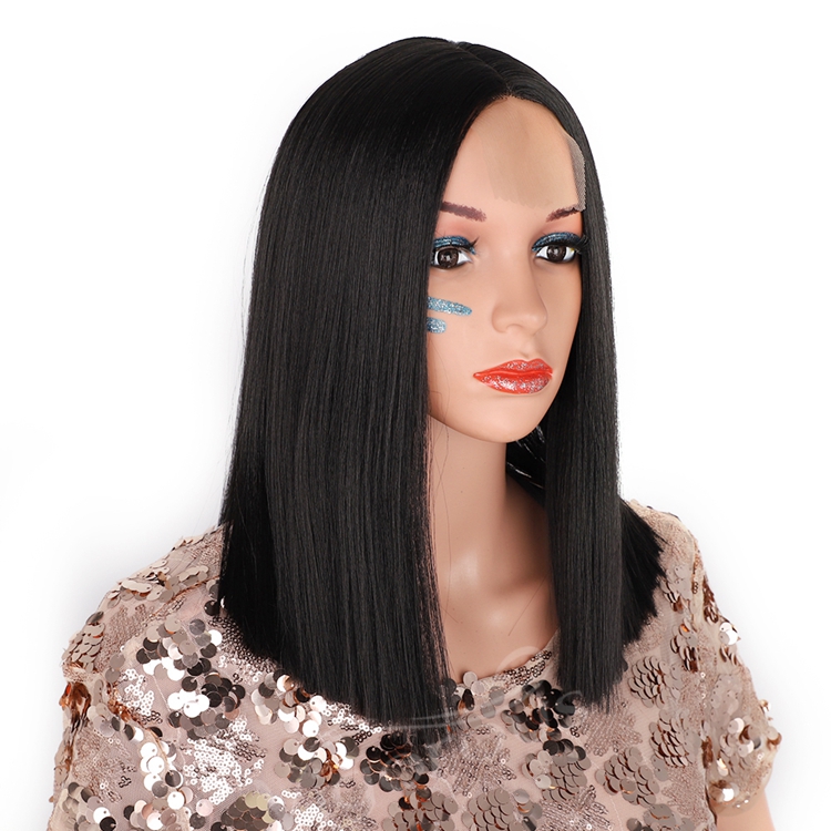Cheap Price Popular Vendor Wholesale Synthetic Fiber Wigs For Women U Part Lace Middle Part Long Silky Straight Wave Black Hair