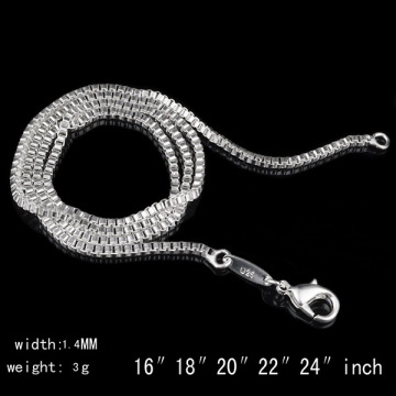 Mens Sterling Silver Box Chain Necklace 925 Silver Plating