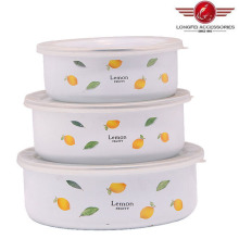 New Style 200d 3PCS White Enamel Bowl with PP Lid