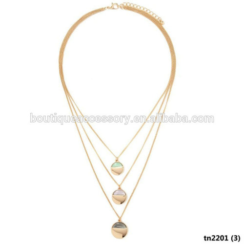 Gold Triaple Layered Disc Necklace