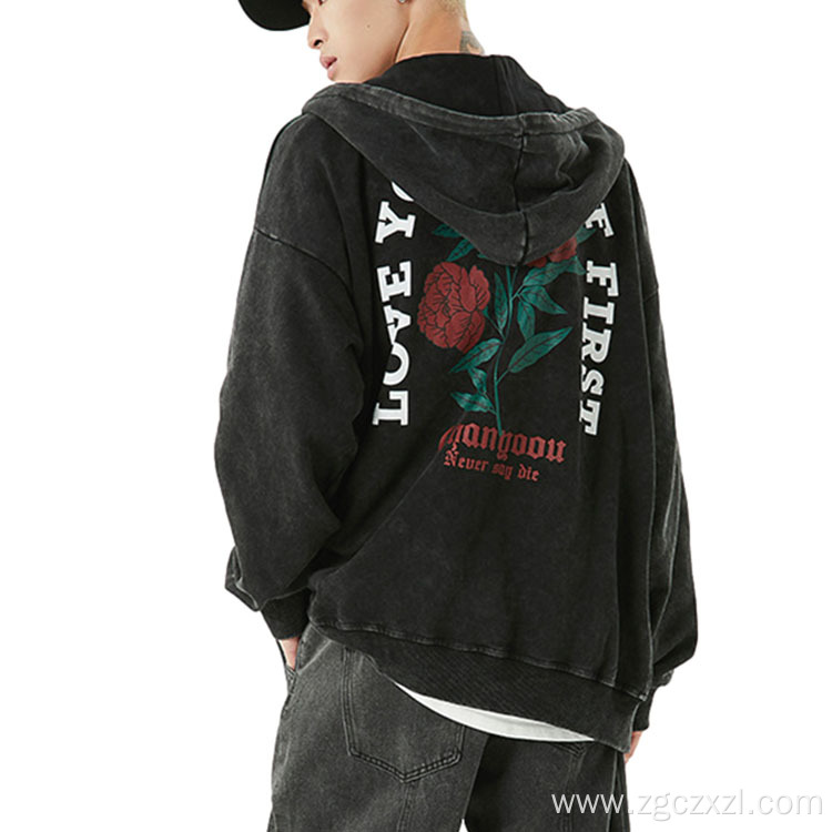 Fashion Men's Rose Alphabet Print Hoodie