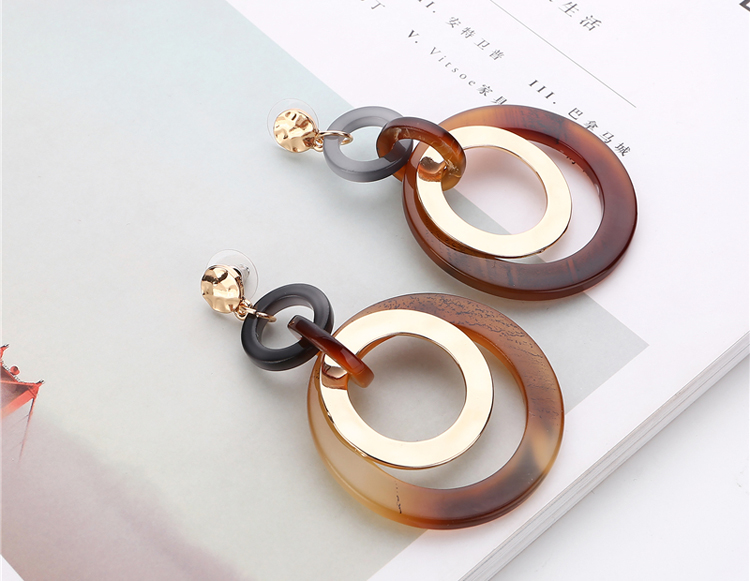 Classic Round Shape Circle Acrylic Chain Link Drop Earrings For Women