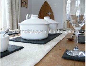 slate placemat for glass cup and porcelain pot