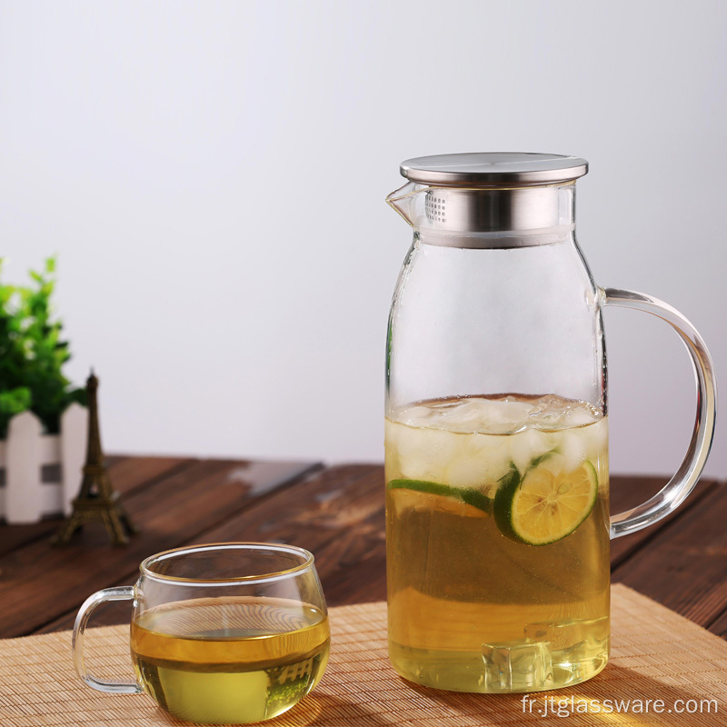 Pichet à boisson en verre transparent avec anse