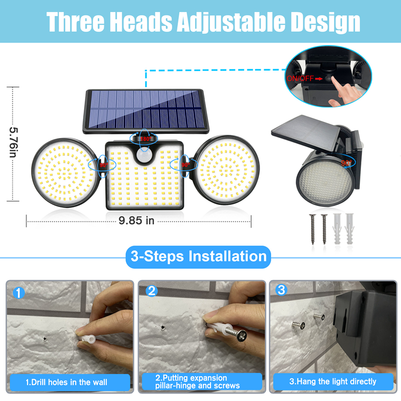 Solar Lights 3 Head Adjustable Wall Lights Solar Lights 3 Head Adjustable Wall Lights