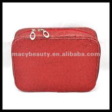 Square red sequinned Cosmetic train case