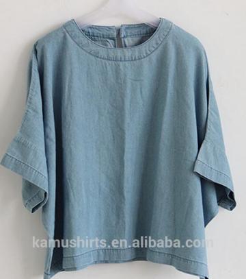 Fashion lady denim tops jean blouse shirts for woman