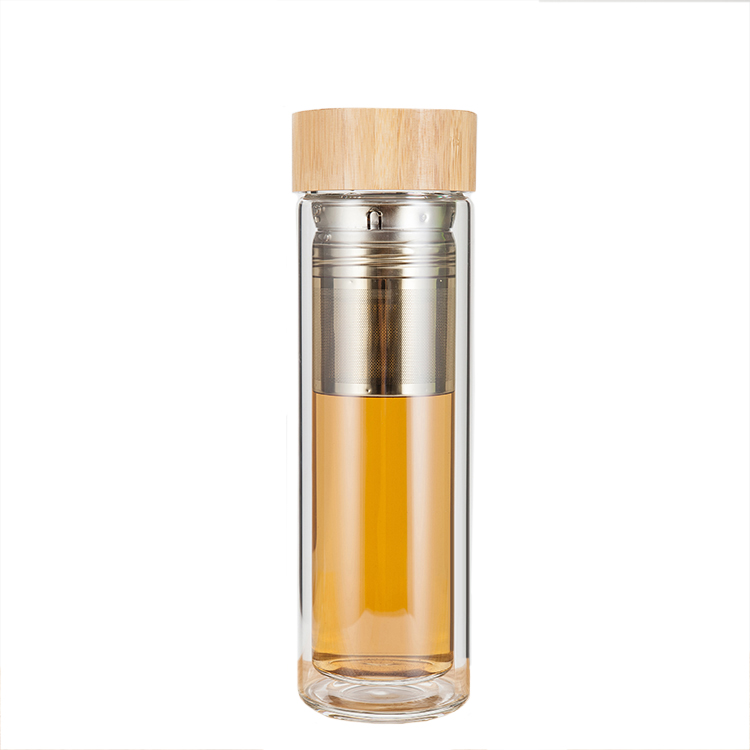 Hot Sale Glass Tea Cup Water Bottle With Nature Bamboo Lid glass water bottle drinking