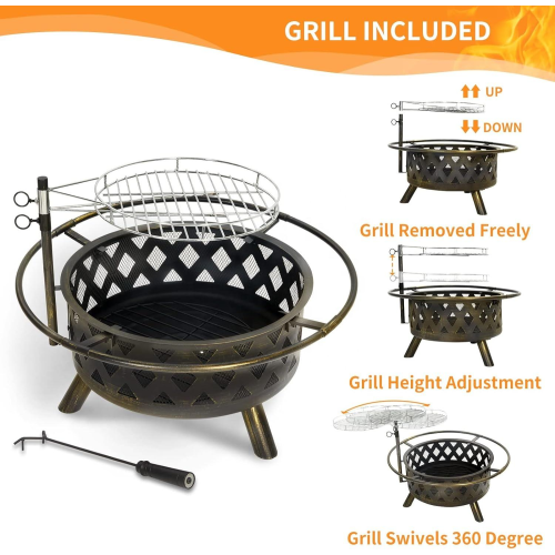 Round Metal Fire Pit for Outdoor Camping