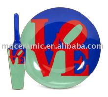 Ceramic cake plate with server