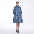 Chequered blue cashmere overcoat