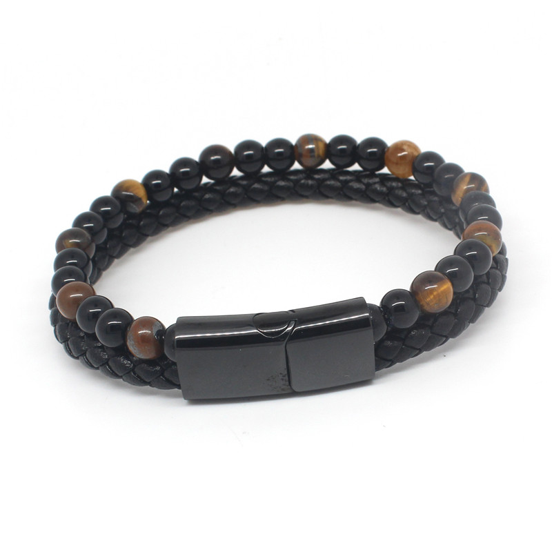 Wholesale Custom Mens Bracelet Leather and Bead Bracelet