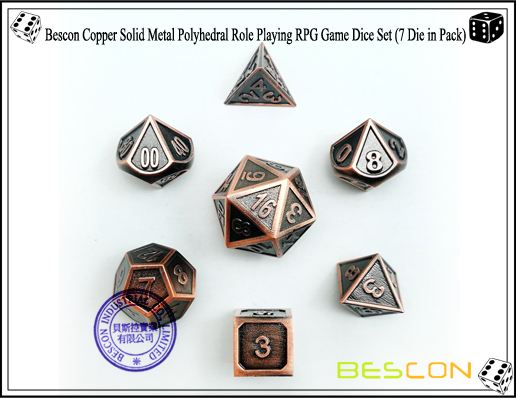 Bescon Copper Solid Metal Polyhedral Role Playing RPG Game Dice Set (7 Die in Pack)-2