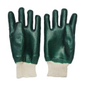 Green pvc coated gloves sandy finish knit wrist