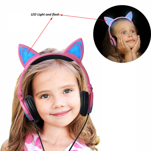 LED Light Up Cat Headphone For Kids Headsets